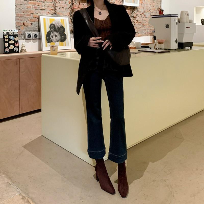 Damskie Jesienne Nowe Proste Jednokolorowe Zamszowe Botki 2025 Codzienne Do Domu Biura Na Zakupy Płytka Cholewka Gruby Obcas Wysokie Obcasy