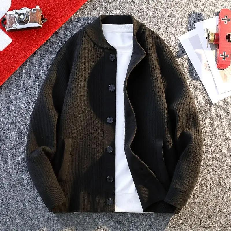 Мужской кардиган Осень Весна Вязаный свитер Верхняя одежда Молодежная жизнерадостность Однотонный Однобортный Повседневный вязаный кардиган XL 2980₽