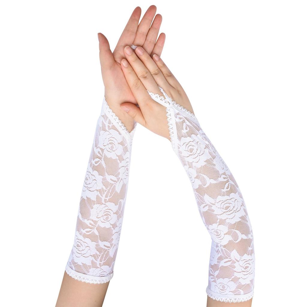 Elegant Lace Fingerless Rose Flower Gloves for Women Vintage Long Gloves for Parties and Evening Event Cosplay Props