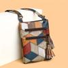 Torebka typu crossbody z geometrycznym wzorem, elegancka mała torebka na ramię ze skóry PU z zamkiem błyskawicznym z frędzlami, uniwersalna torebka do codziennych dojazdów do pracy