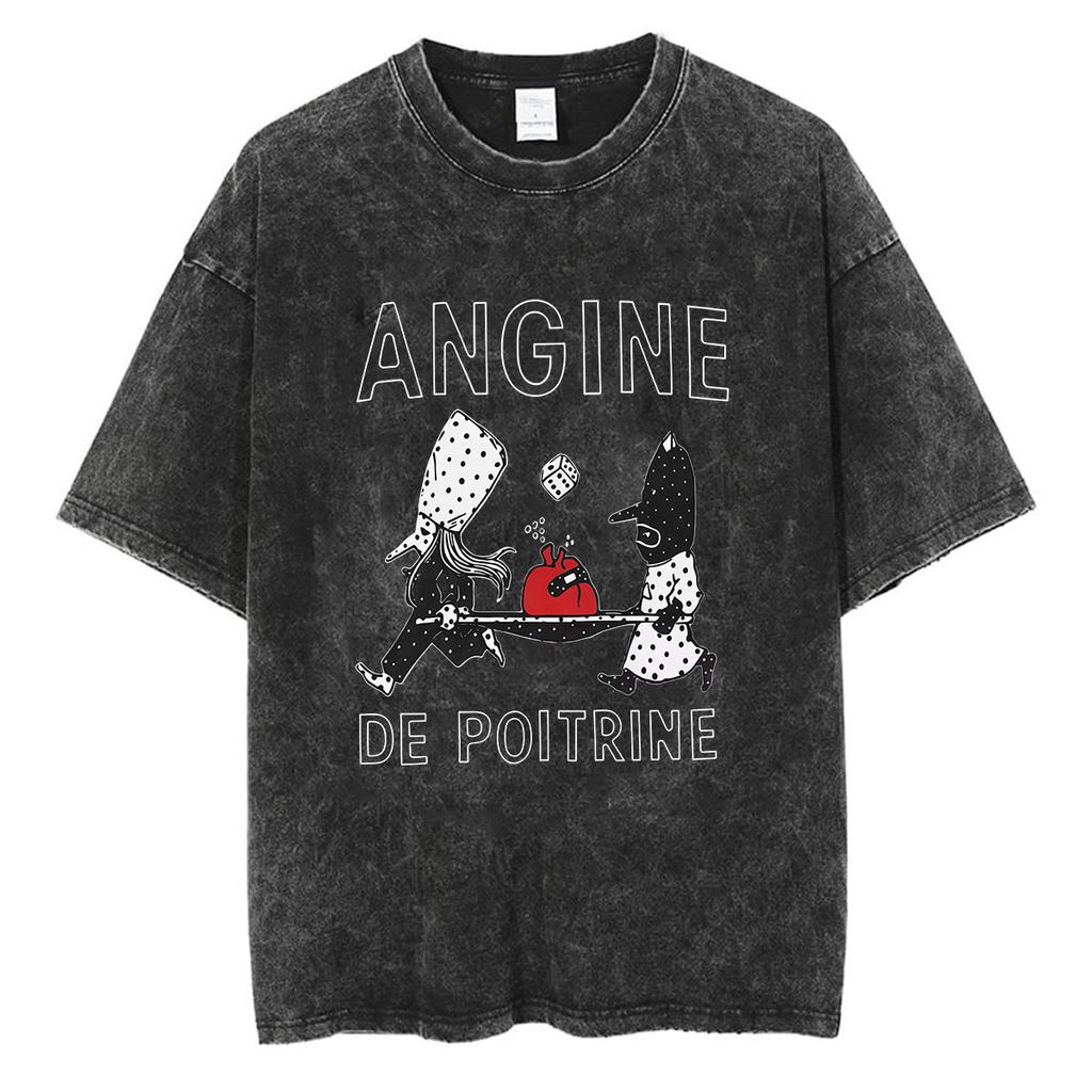 Rock Band Angine De Poitrine Vintage Washed T Shirts Mens Women Fashion Gothic Short Sleeve Tshirt Punk Hip Hop Clothing Tees