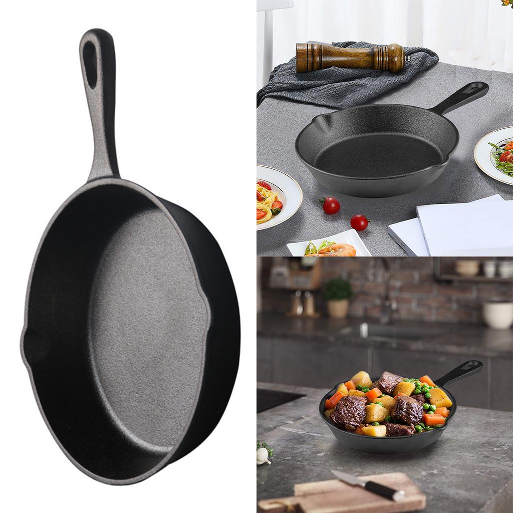 מחבת יציקה עם פיה לטפטוף, מתובלת מראש, בטוחה לתנור, כלי בישול לקמפינג, לשימוש פנימי וחיצוני