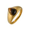 Vnox Romantic Gold Color Heart Water Drop Shaped Natural Stone Ring, Stainless Steel Geometric Natural Tiger Eyes Rings Jewelry