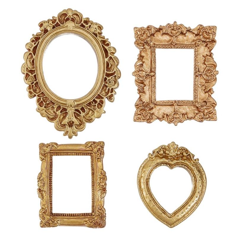 50pcs Vintage Mini Baroque Picture Frame Set Small Baroque Resin Jewelry Holder Mini Rectangle Display Table Wall Hanging Decor