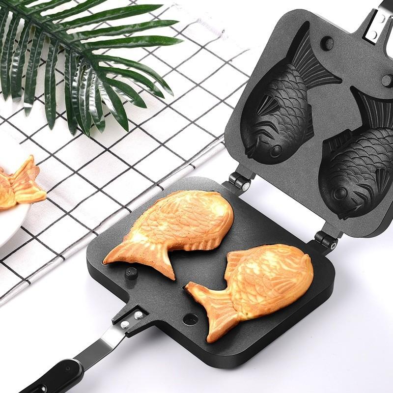Waffle Pan 2 Sided Cast Baking Mould Household Cooking Bakeware Tool Aluminum Casts Fish Shape Cake Maker
