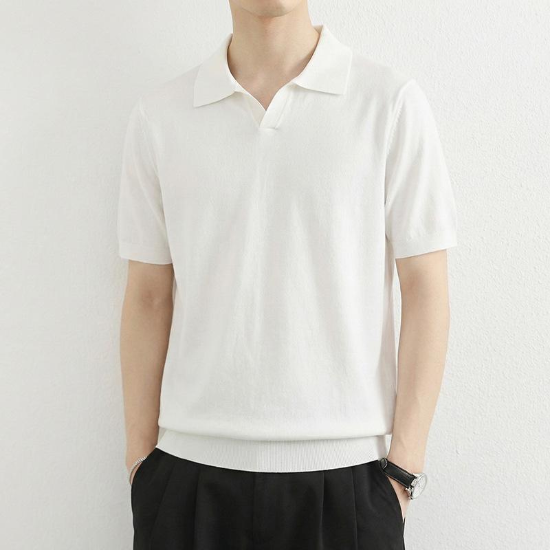 Men's Light Luxury Summer Polo Knit Shirt with Lapel
