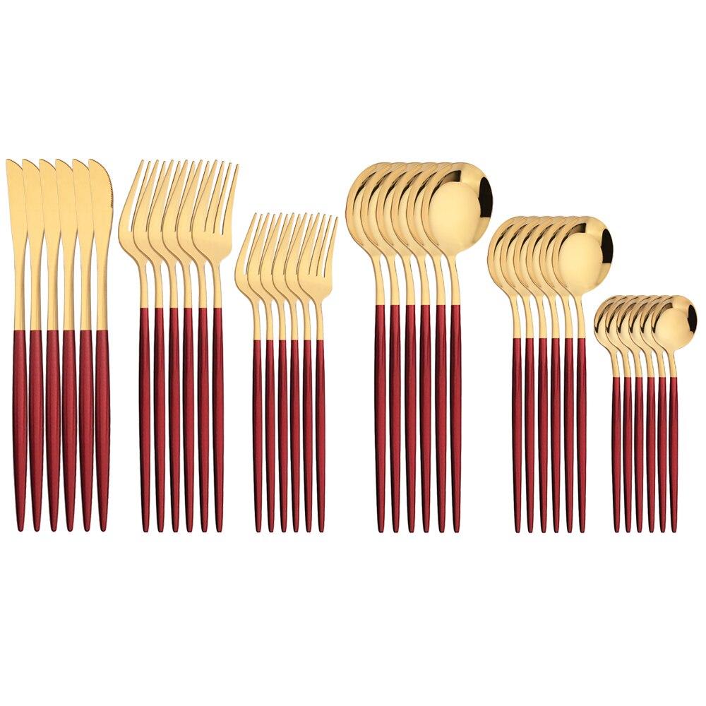 36Pcs Pink Gold Dinnerware Cutlery Set Western Knife Dessert Forks Spoon Flatware Stainless Steel Silverware Kitchen Tableware