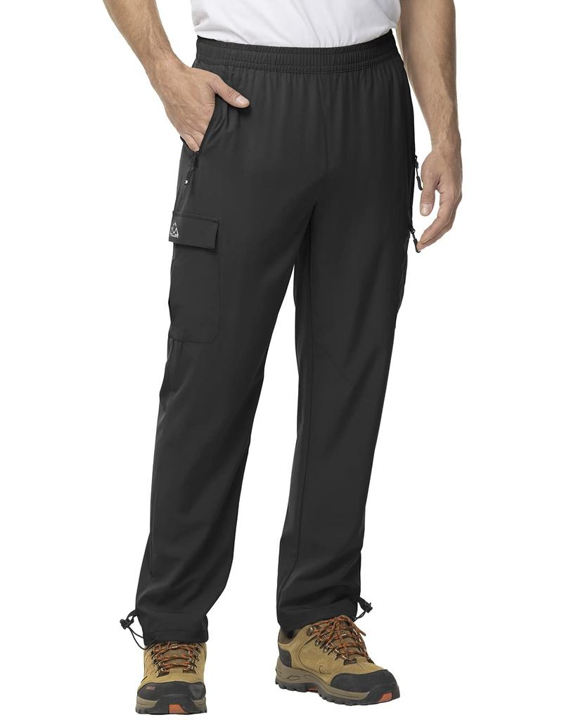 [YSENTO] Men's Lightweight Trekking Pants, Hiking Trousers, Stretch, Quick-Drying, Water-Repellent, Hem Stopper, 5 Pockets, Thin, Black, XL