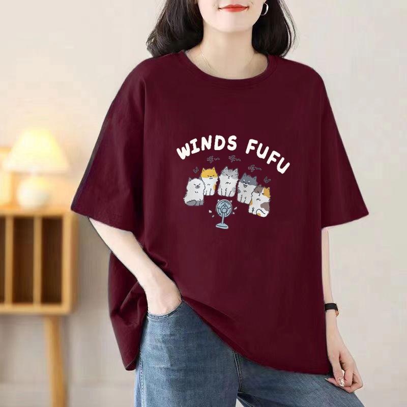 Short-sleeved T-shirt Women Loose 2025 New Spring and Summer Round Neck Medium-length Half-sleeved Blouse