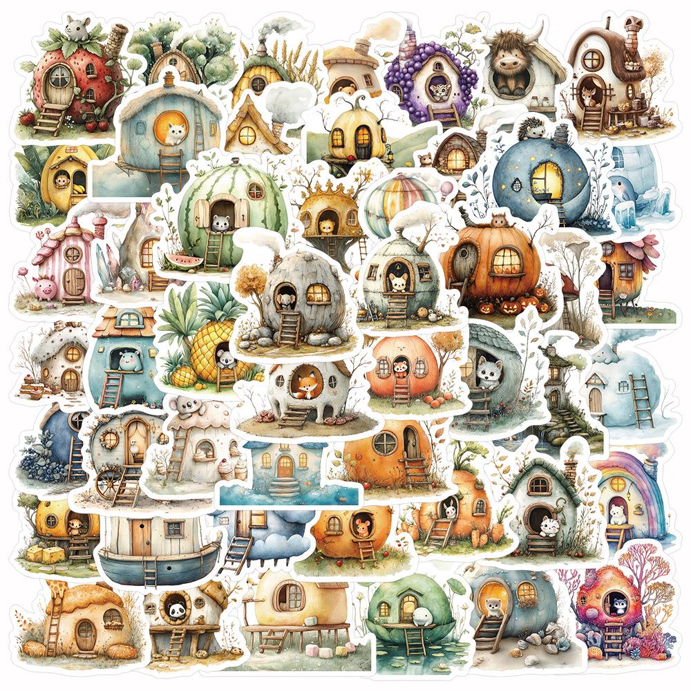 Cartoon Watercolor Doodle Stickers Set - 50 Sheets for Diaries, Planners, Water Bottles, Suitcases, and Guitars.