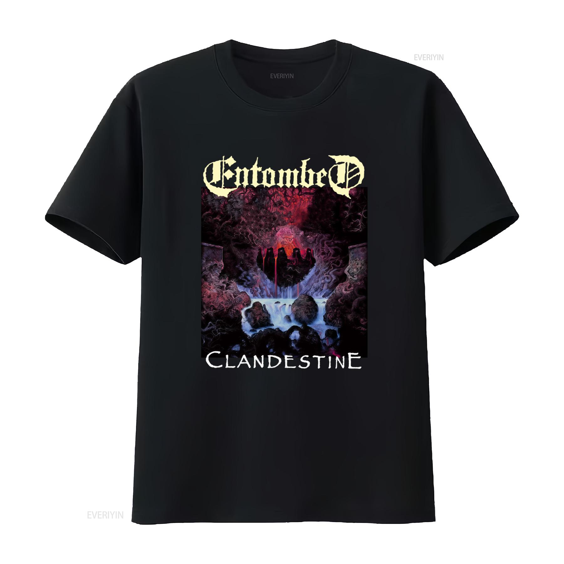 

Entombed Clandestine Death Metal T Shirt Grave Dismember Unleashed Pestilence Design vintage Washed homme graphic fashion 4XL