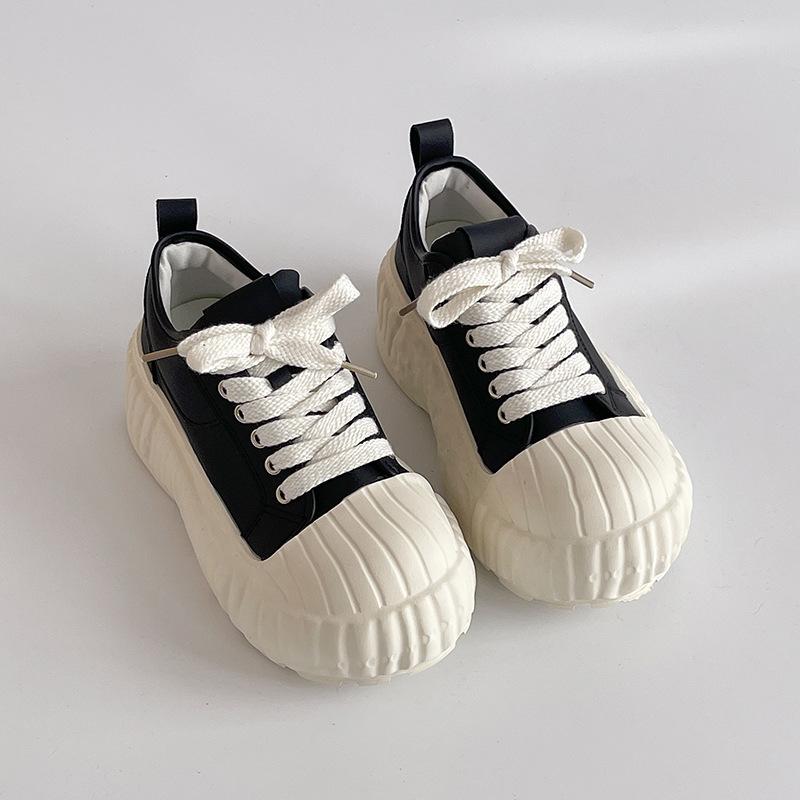 Fashion thick-soled heightening round head shell head biscuit shoes women's spring and autumn Korean version lace-up flat-bott