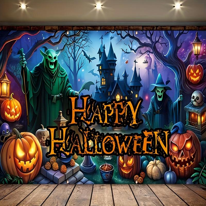 1pc Terrifying and Mysterious Pumpkin Monster Design Castle Guard Theme Halloween Banner Poster, Party Banner Decoration