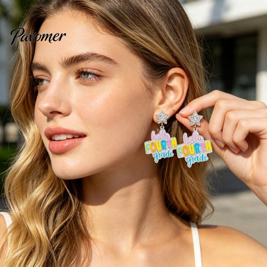 Colorful Alphabet Drop Earrings 1 Pair Acrylic Letter Dangle for Women, Glitter Funny First Trendy Day of School Earring, Teacher Appreciation