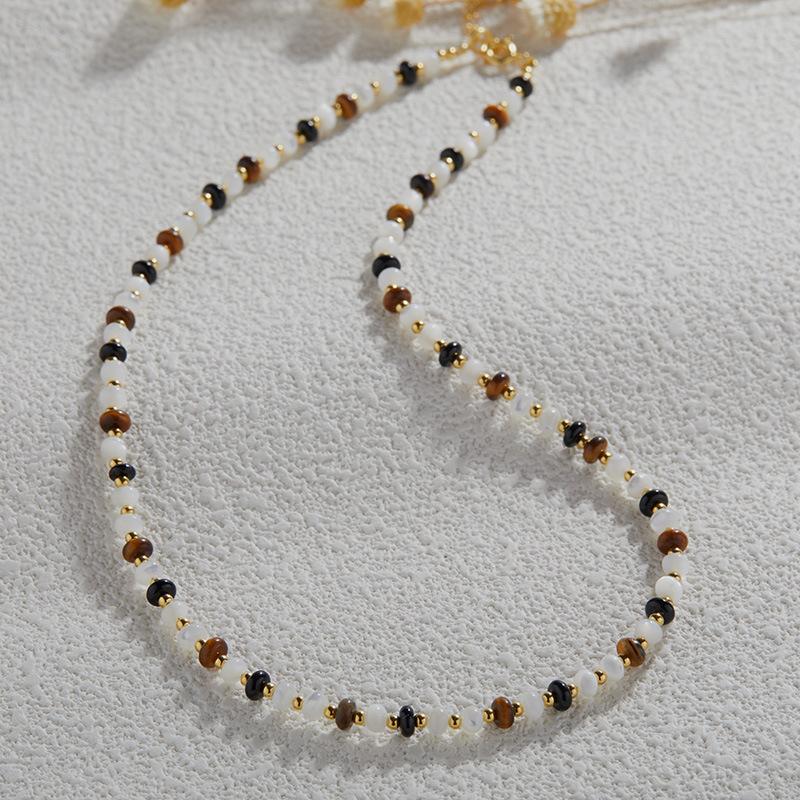 Natural Gemstone, Tiger Eye, White Fritillary, Black Agate, Colored Treasure, Beaded Bracelet For Women, With S925 Whole Body Sterling Silver.