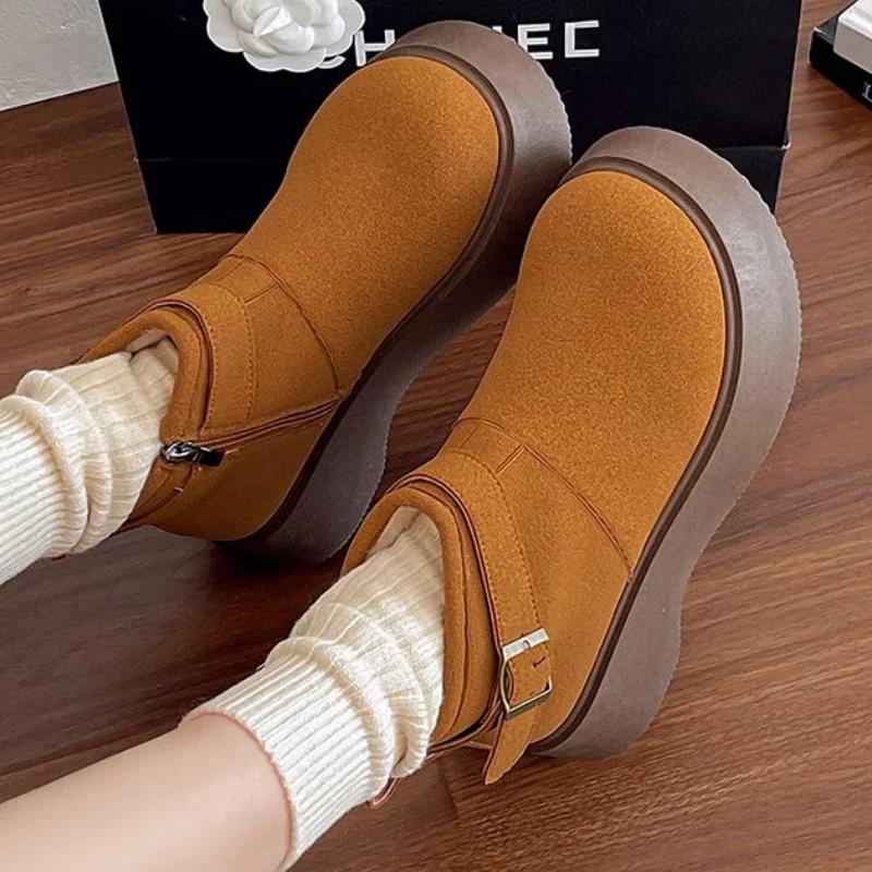 Suede Platform Women Ankle Boots Flats Fashion Casual Shoes Woman 2025 Trend Winter New Brand Designer Walking Cozy Female Botas
