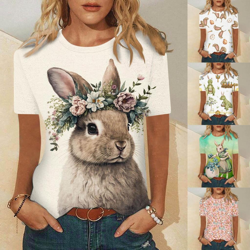 Fashion Rabbit Satın alın Women's Fashion Casual Easter Rabbit Printed Round Neck ...