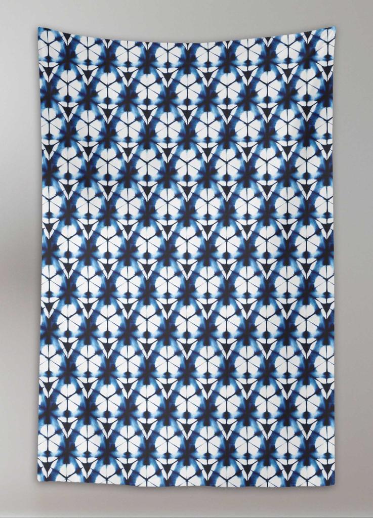 S4sassy Cotton Duck Geometric Blue Shibori Double Panel Short Window  Eyelet Living Room  Curtains- 54x56