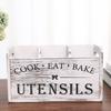 Kitchen Utensil Rack with Three Compartments Rustic Wooden Storage Box Vintage Tableware Farmhouse Dish Cabinet Forks Spoo
