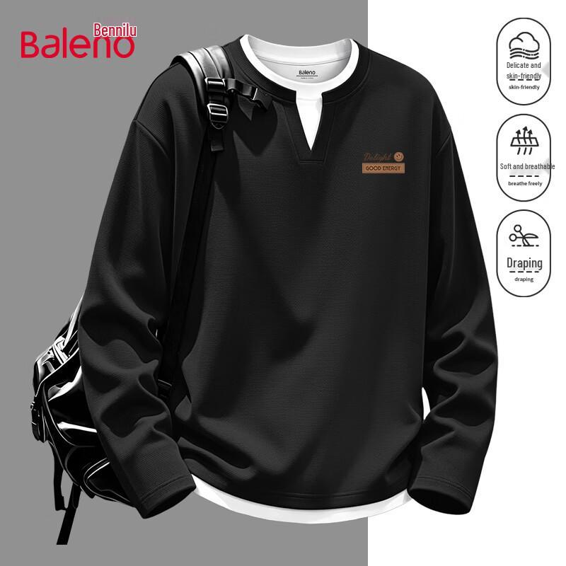 Baleno Men's Waffle Knit Long-Sleeve Faux-Layer Crew Neck T-Shirt