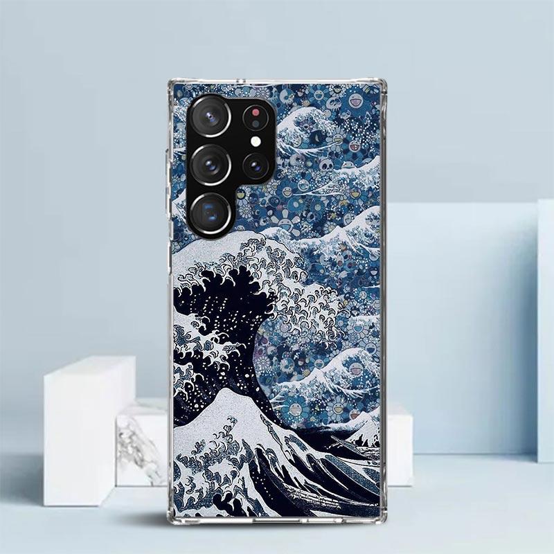 Japanese Style Wave Art Phone Case For Samsung Galaxy S24 S25 Edge S26 Ultra S22 S23 Plus S21 + S20 FE Soft TPU Back Cover Galax