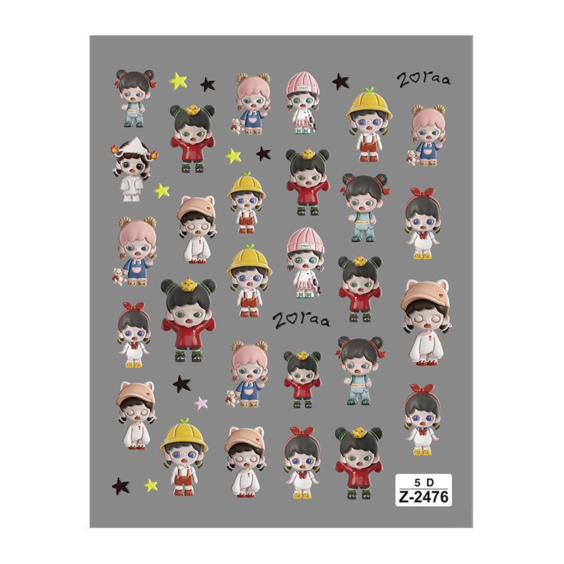 Søte Tegneserie 5D Labubu Negleklistremerker Kunstdekorasjon Kawaii Selvklebende Negledekor Dekaler Kunstklistremerker Neglemanikyr Tilbehør