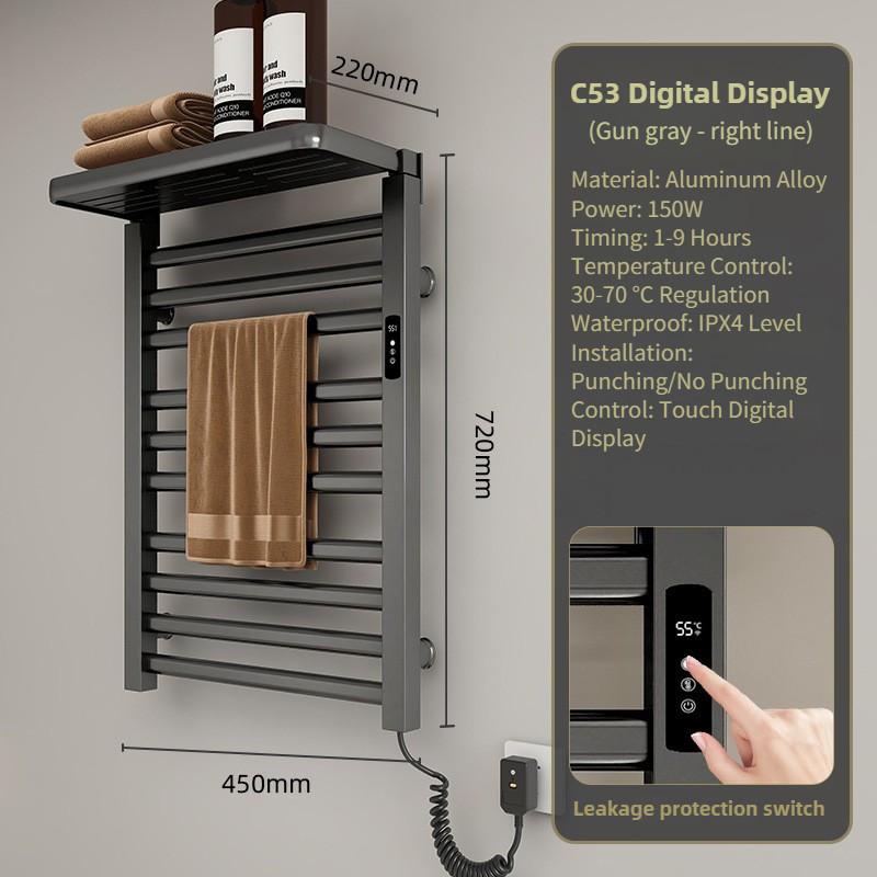Bathroom Electric Heating Towel Aluminum Alloy Electric Towel Rack Bar Intelligent Constant Temperature Drying Towel Storage Rack