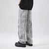 New American high street ink tie-dye multi-pocket straight pants casual three-dimensional pants men's cotton