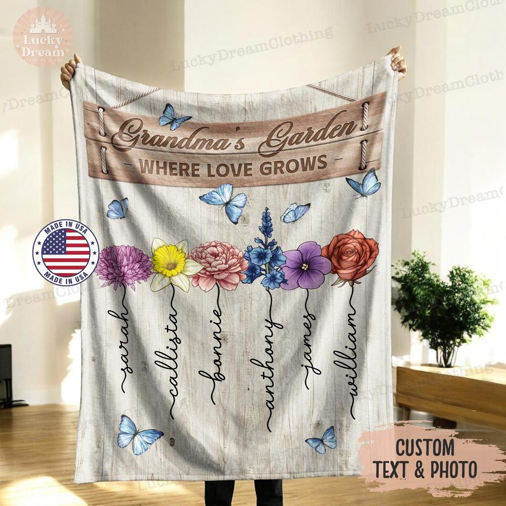 Mom's Flower Garden Blanket, Birth Month Flower Blanket, Mother's Day Gift, Grandmother Gift, Blanket For Mom, Mom Gifts, Gift for Her Ideal