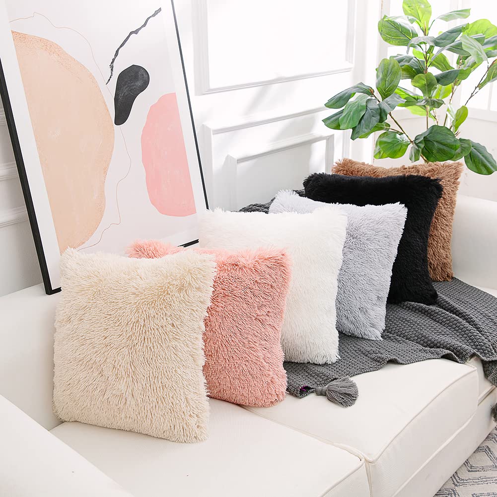 Luxury Soft Faux Fur Fleece Cushion Cover Pillowcase Spring Decorative Throw Pillows Covers, No Pillow Insert,18x18 Inch 2 Pack