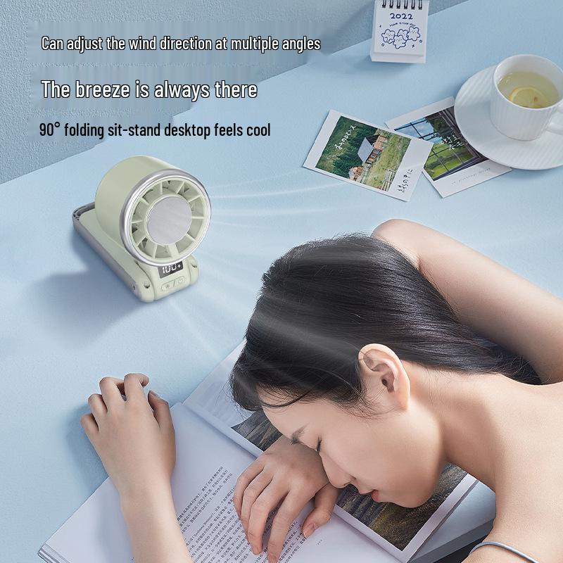 Mini USB Rechargeable Neck Hanging Fan with Folding Turbine and Digital Display