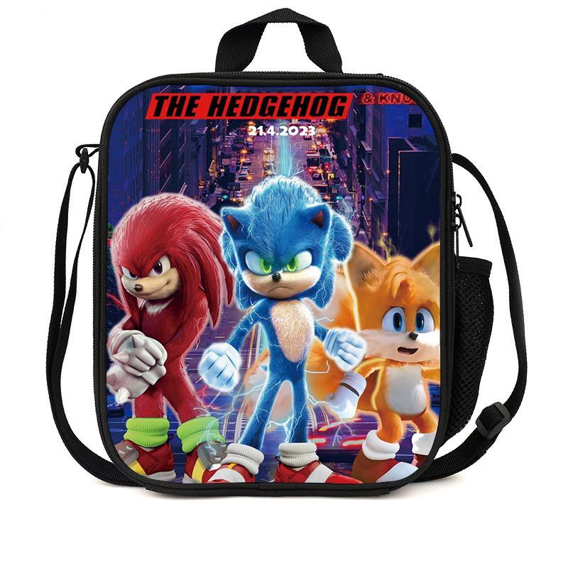 SONIC Student Picnic Bag Oxford Cloth Cartoon Print Shoulder Crossbody Backpack Large Capacity for Boys and Girls