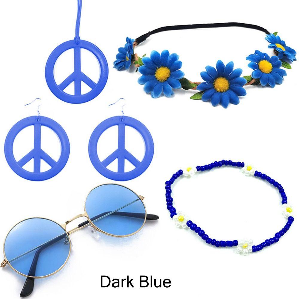 Boho Peace Sign Women's Hippie Costume Set 60's 70s Style Necklace Earrings  for Groovy Party Girls