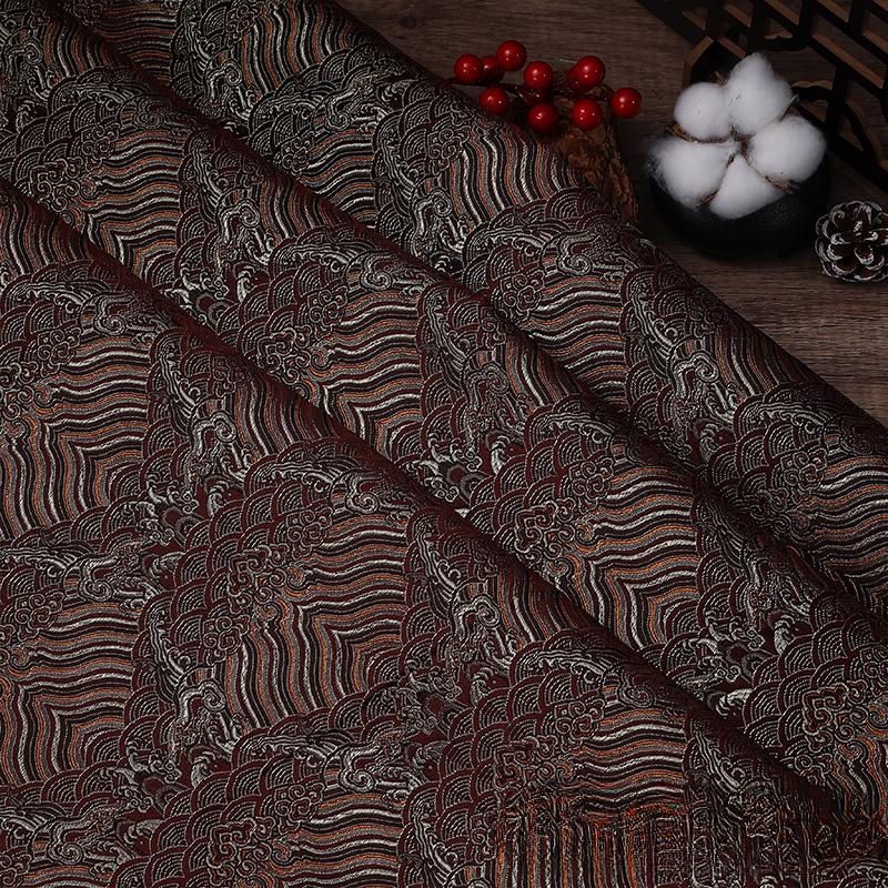 100x150cm High Quality Jacquard Brocade Fabric Thick Soft Bamboo Leaf for Women Dress Hanfu Upholstery Sewing Cloth Gold Blue