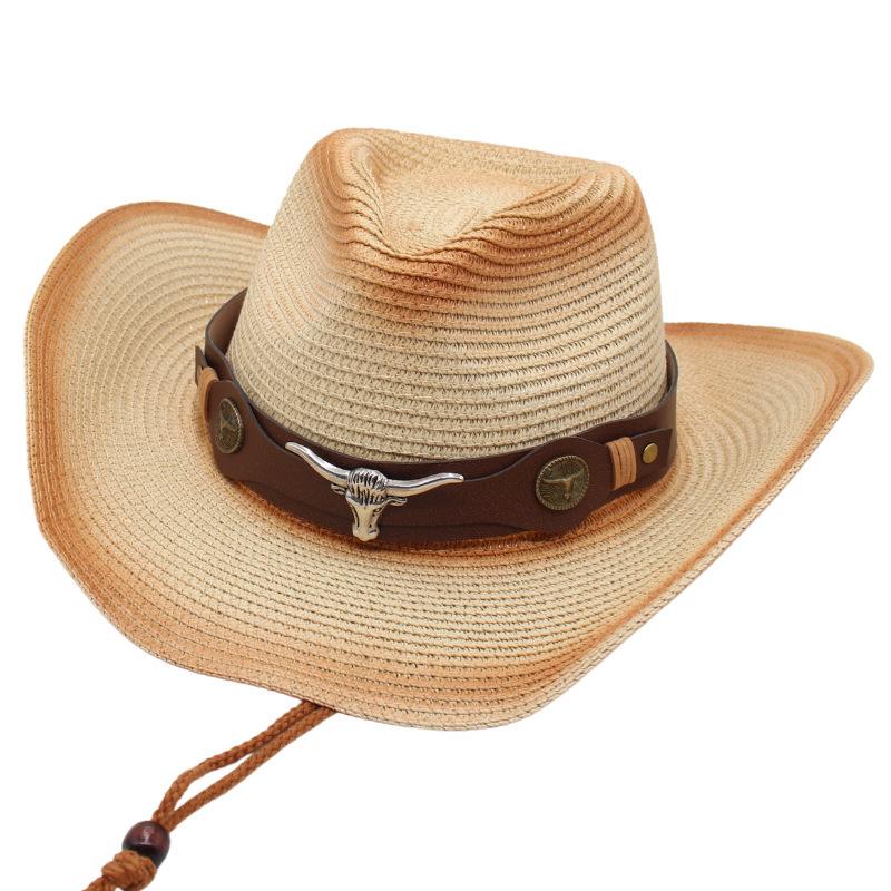 Tibetan Western Cowboy Straw Hat Outdoor Sun Hat Guozhuang Dance Bullhead Beach Hat Trendy Jazz Hat