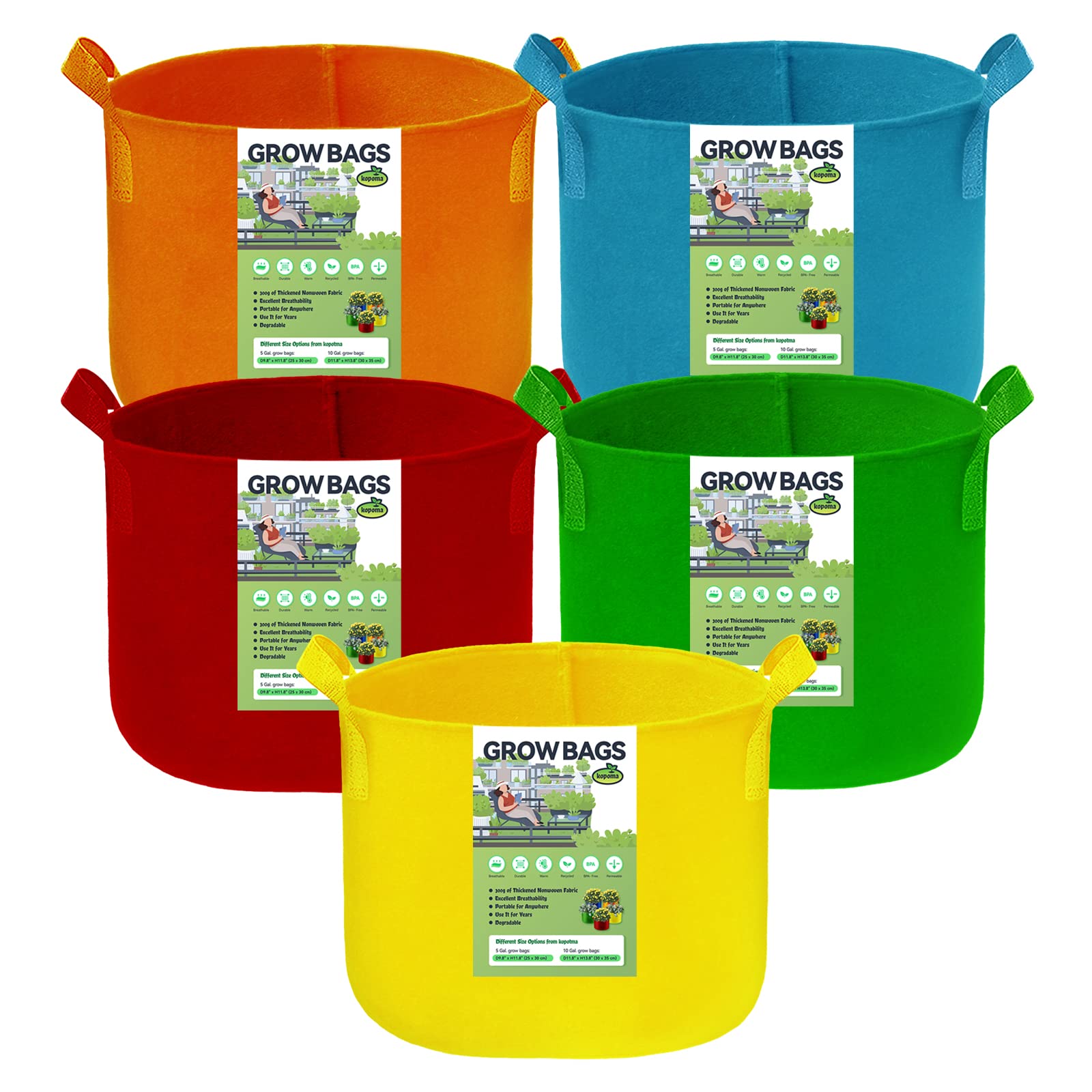 

Сумка для выращивания растений на 5 галлонов, сумка для выращивания цветов из цветной ткани, сумка для выращивания садовых растений из нетканого материала, сумка для выращивания томатов для овощных цветов, 5 шт.