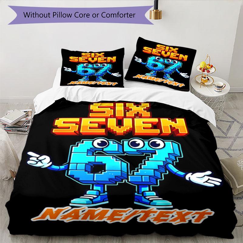 3PC Custom Name "Six Seven Pixel Fun" Bedding Set Printed Bedding Set Duvet Cover Closure Includes 1 Duvet Cover & 159 Pillowcases for Bedroom