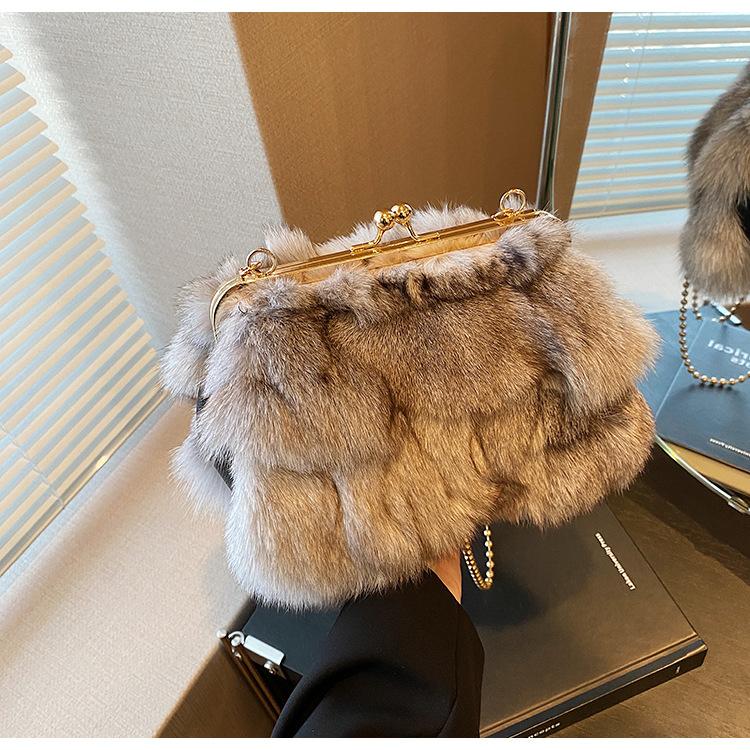Podzimní a zimní nová vlasová taška dámská spona do vlasů z liščí srsti dámská taška s texturou ramenní crossbody oblačná taška trendy zahraniční obchod dámská taška