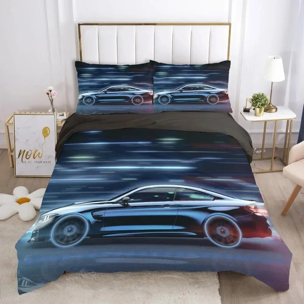 Cars Vehicles Bedding Set Boys Bedroom Decor Quilt Cover Pillowcase Cars Racing Print Bed Linen Set King Queen for Adults