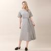 Bunderghost Striped Color Block Asymmetrical Short Sleeve Long Dress (Gray)