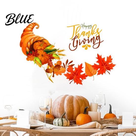 Seasonal Wall Decals for Office Harvest Festival Stickers Thanksgiving Autumn Decor PVC Cornucopia Pumpkins And Maple Leaves Decals Bedroom Kitchen