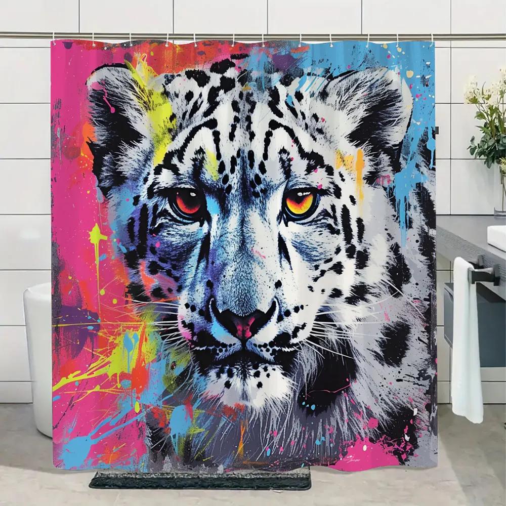 Jungle Wildlife Shower Curtain Tiger Plant Tropical Palm Leaf Polyester Fabric Shower Curtain Bathroom Decoration With Hooks Set