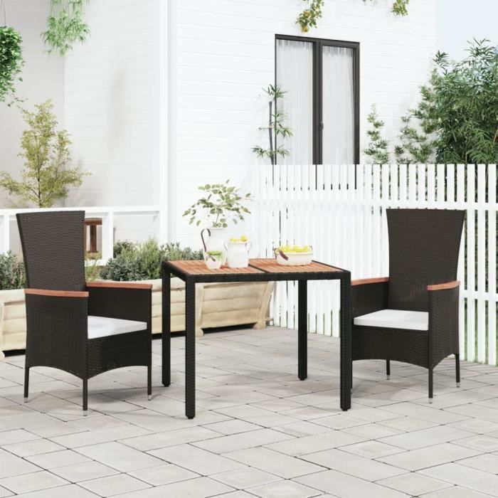 VidaXL Garden Table Wooden Top Black Woven Resin Solid Wood 319548
