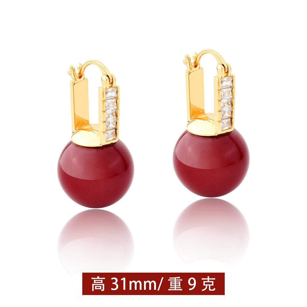 Autumn and winter new red retro pearl earrings fashion festive temperament versatile stud earrings Ankola red fireworks earrings