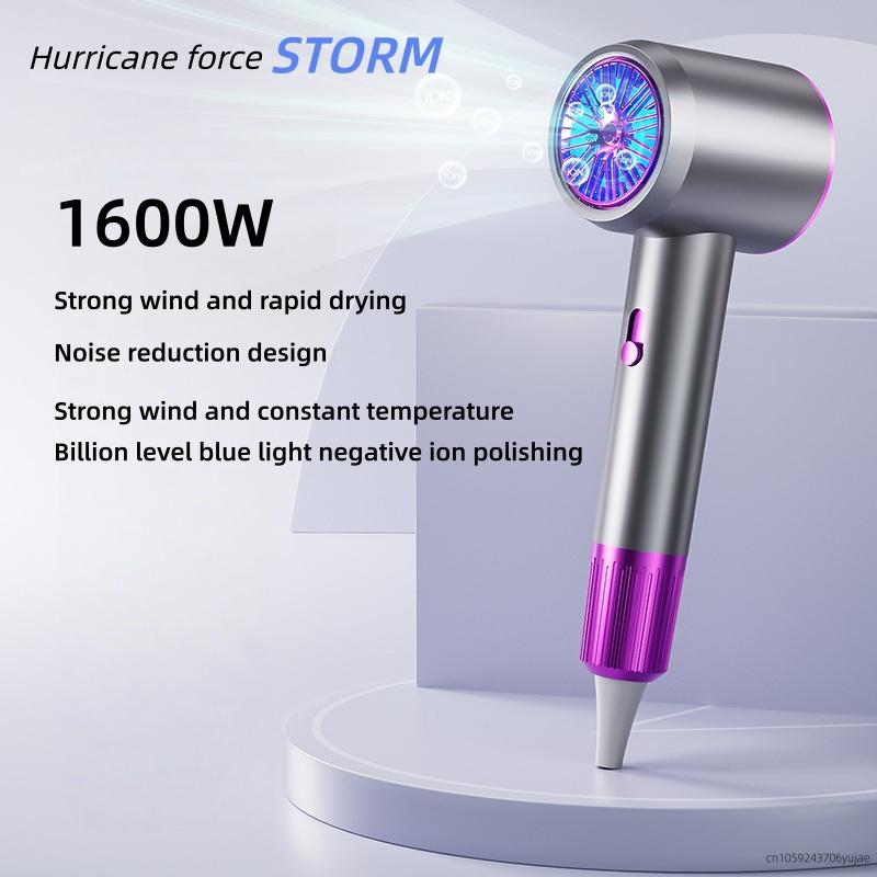 2026 New High Wind Hair Dryer 25 Second Fast Drying Silent Blue Light Negative Ion Hair Care Home Hair Dryer US серый