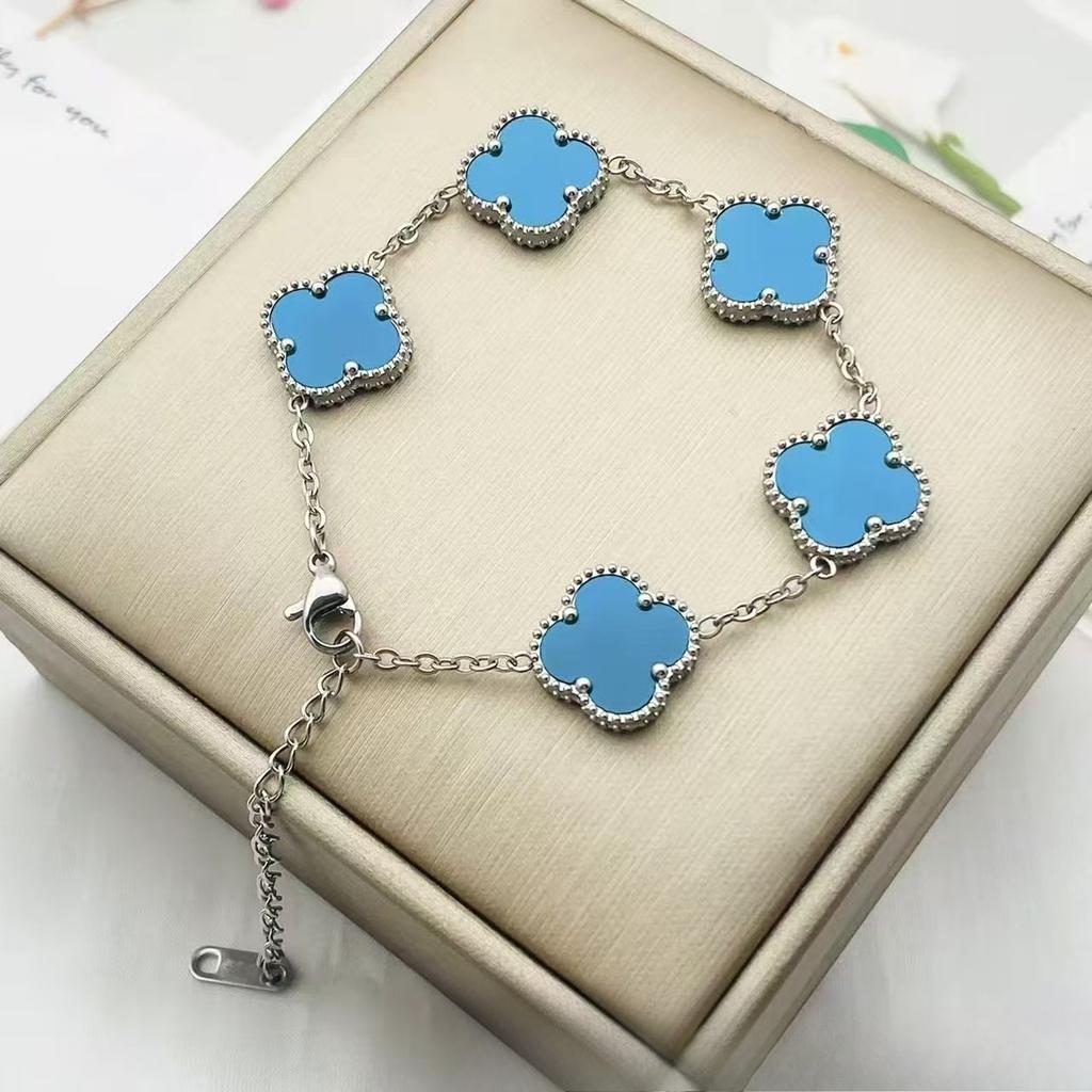 15mm Colorfast Four-Leaf Clover Titanium Steel Five-Flower Bracelet for Women - Fashionable High-End Bangle