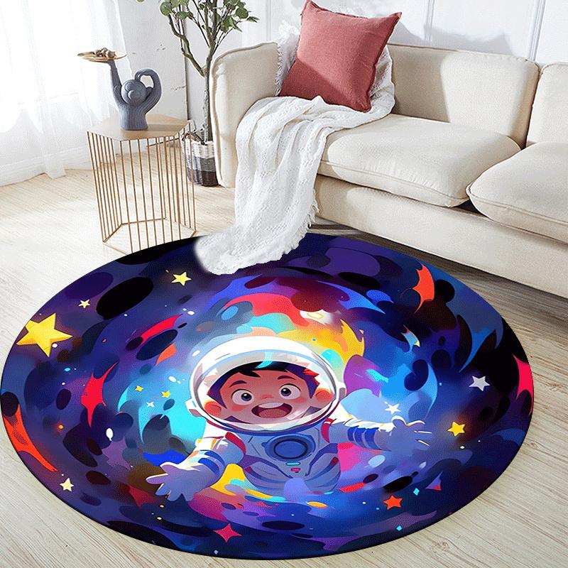1pc Soft, Absorbent & Non Slip Astronauts traveling the stars Round Rug Soft Circle Rug for Living Room & Bedroom Decor, Chair Mats, and Unf