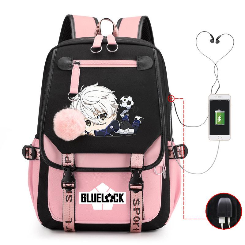 Blaues Gefängnis Anime Schultasche College Stil Große Kapazität Mittelschüler USB Rucksack
