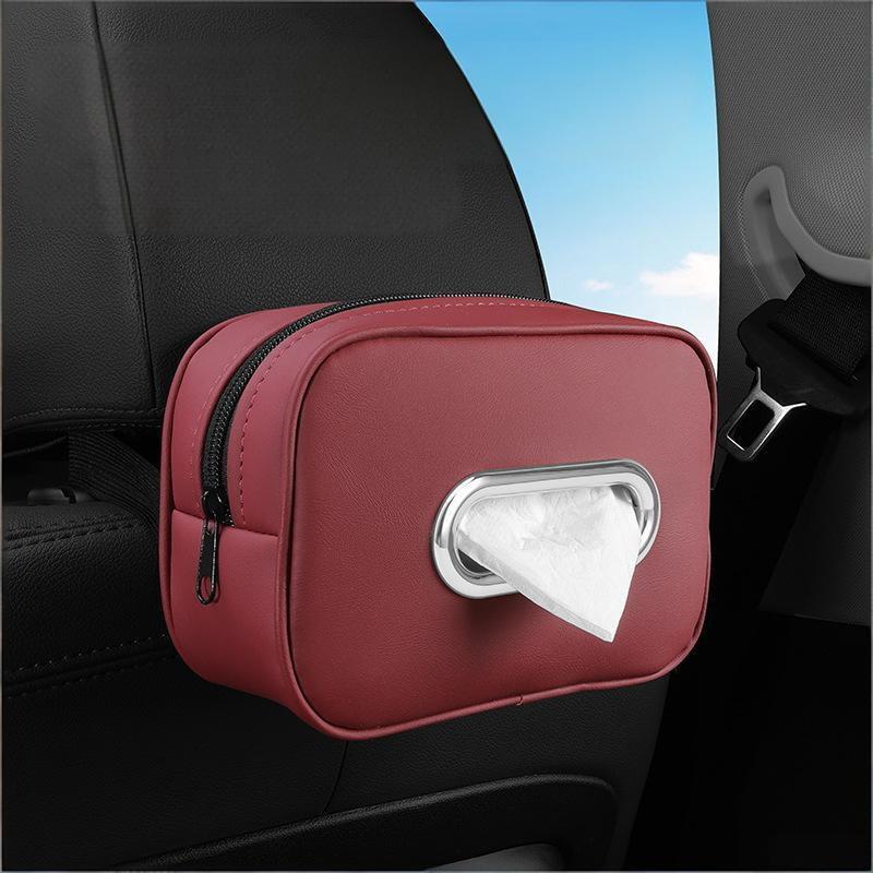 Car Tissue Box Holder Nappa Leather Car Center Console Armrest Napkin Box Sun Visor Backseat Tissue Case With Fix Strap