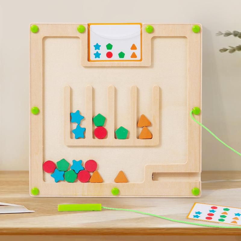 Wooden Magnetic Shape Position Matching Maze Game Children's Fine Motor Training Puzzle Early Education Toy